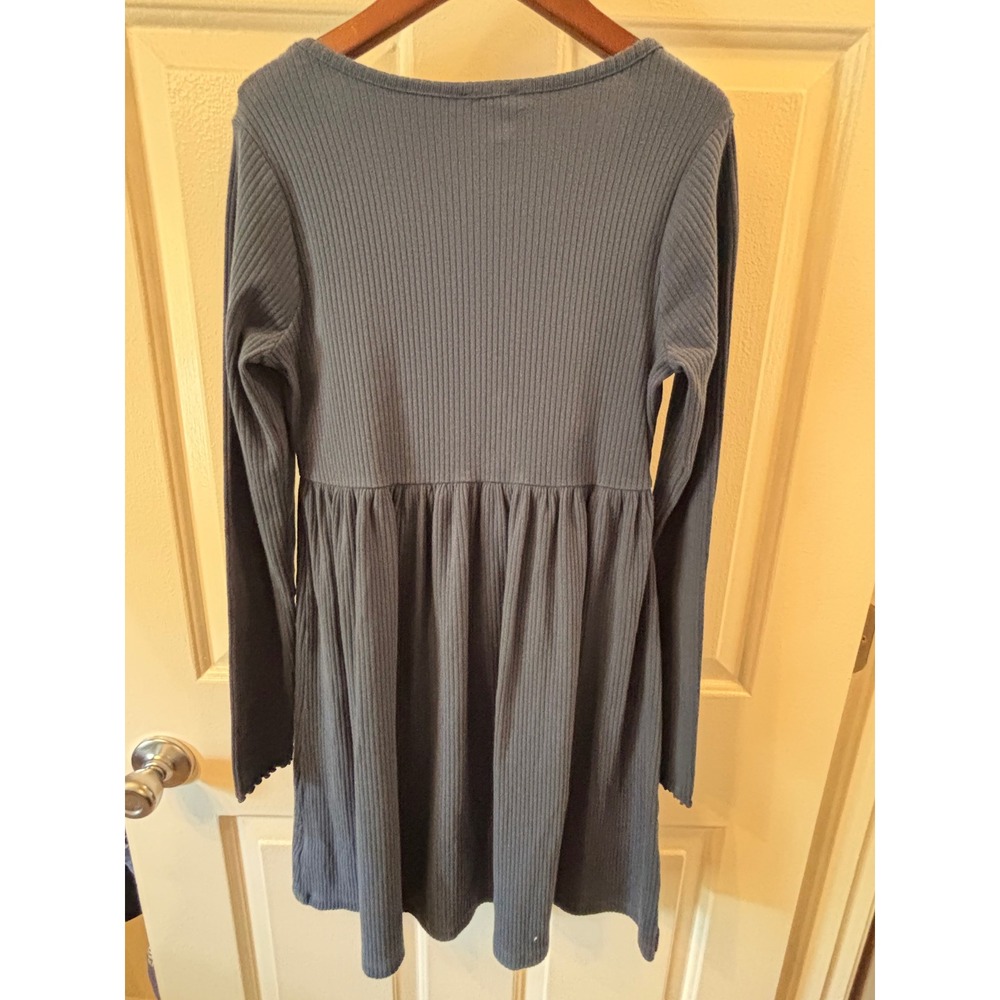 Crewcuts Blue Ribbed Knit Babydoll Dress Long Sleeve  Square Neck ~Girls SZ 12 - Picture 5 of 8